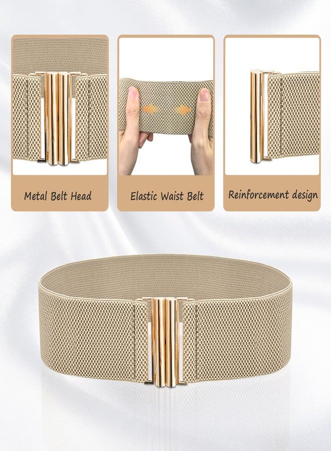 OWMOSYX 3 PCS Wide Stretchy Belt for Women Vintage Elastic Belts for Dresses Stretch Waist Belt with Golden Buckle Black Khaki Brown - Image 3